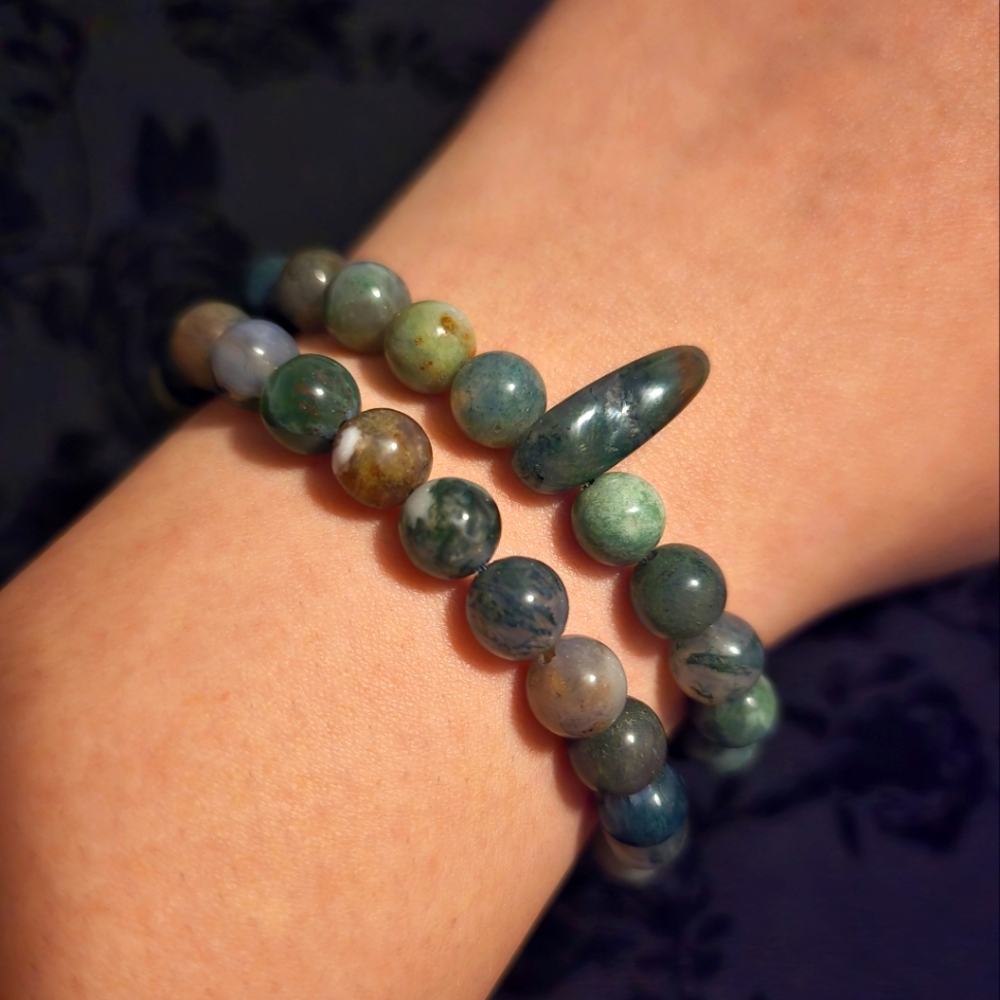 🧿✨️Handmade Moss Agate Stone Bracelets✨️🧿 set of two